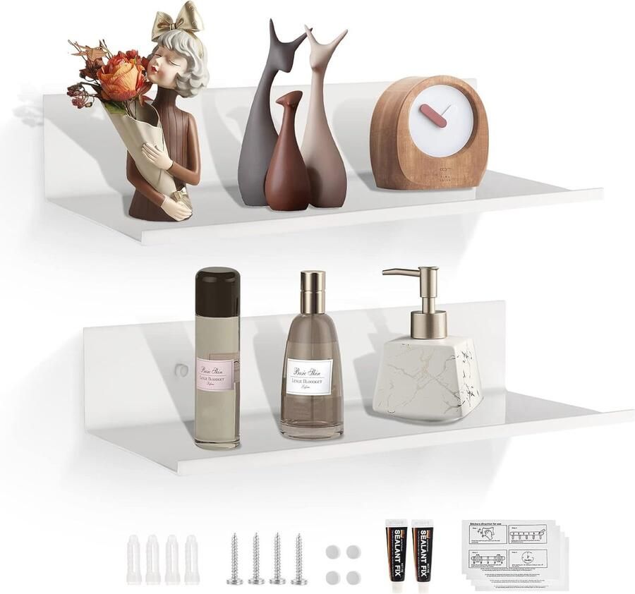 Wandmontage stabiele plank voor presentatie voor woonkamer badkamer keuken vintage 40 x 12 cm set of 2