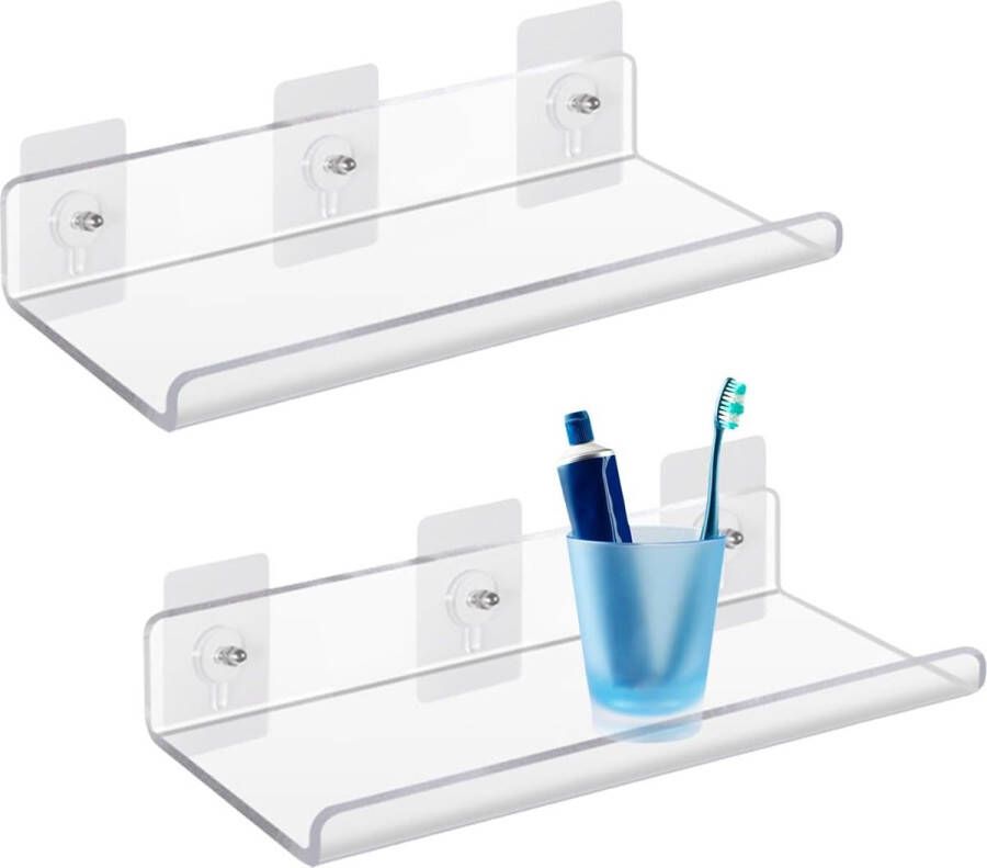 Set van 2 wandplanken acryl wandplanken transparant keukenplanken wandplanken niet boren zwevende planken 30 x 10 cm wandplanken voor woonkamers badkamers keukens slaapkamers