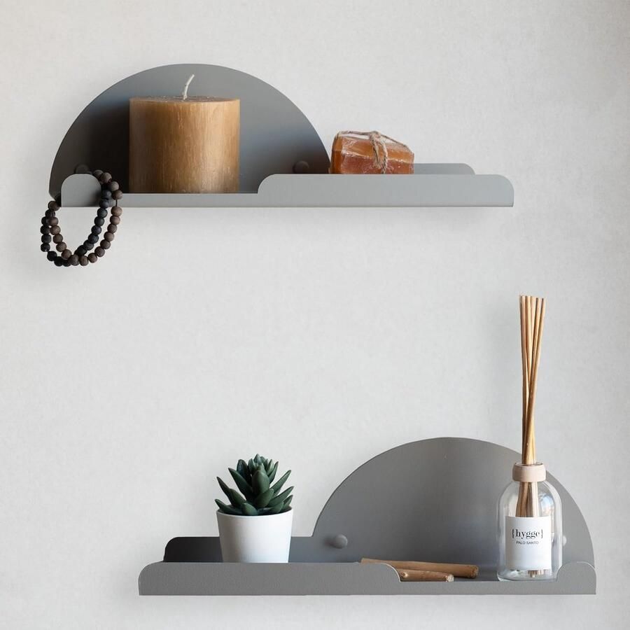 Set van 2 wandplanken met haken wandgarderobe grijs 35 cm