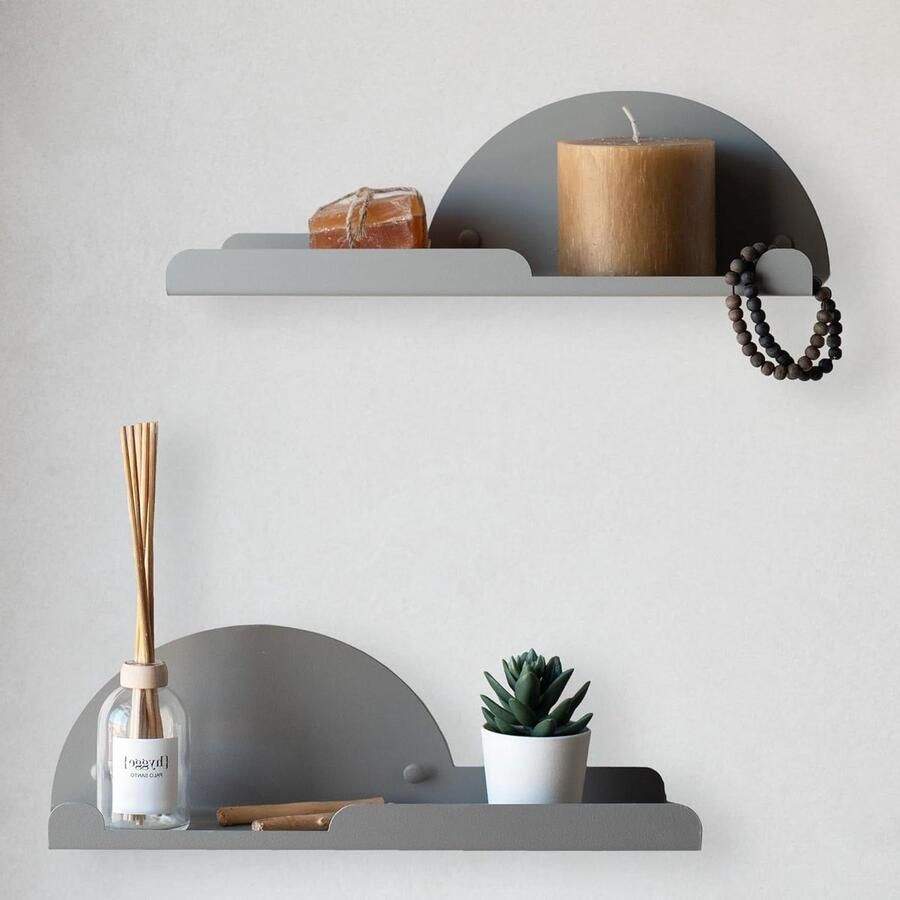 Set van 2 stijlvolle wandplanken met haken voor een opgeruimde entree of badkamerrek (grijs 35 cm)
