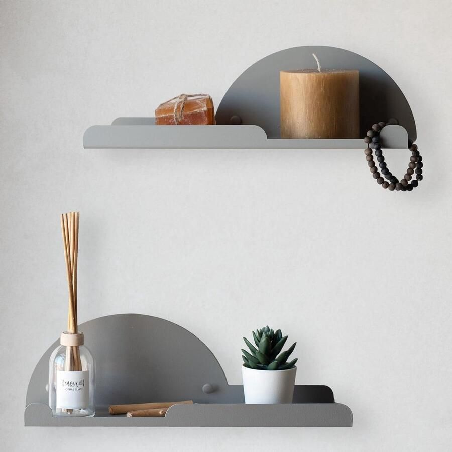 Set van 2 wandplanken met haken wandgarderobe 2 stuks grijs 35 cm