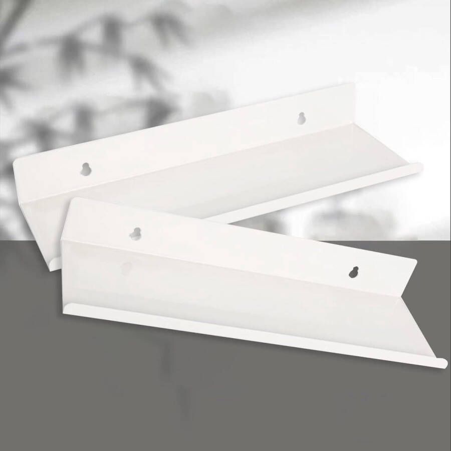 Set van 2 wandplanken metaal wit zwevende planken met gat en schroeven wandplank van aluminiumlegering voor woonkamer kantoor slaapkamer badkamer keuken (30 cm wit) - Foto 2
