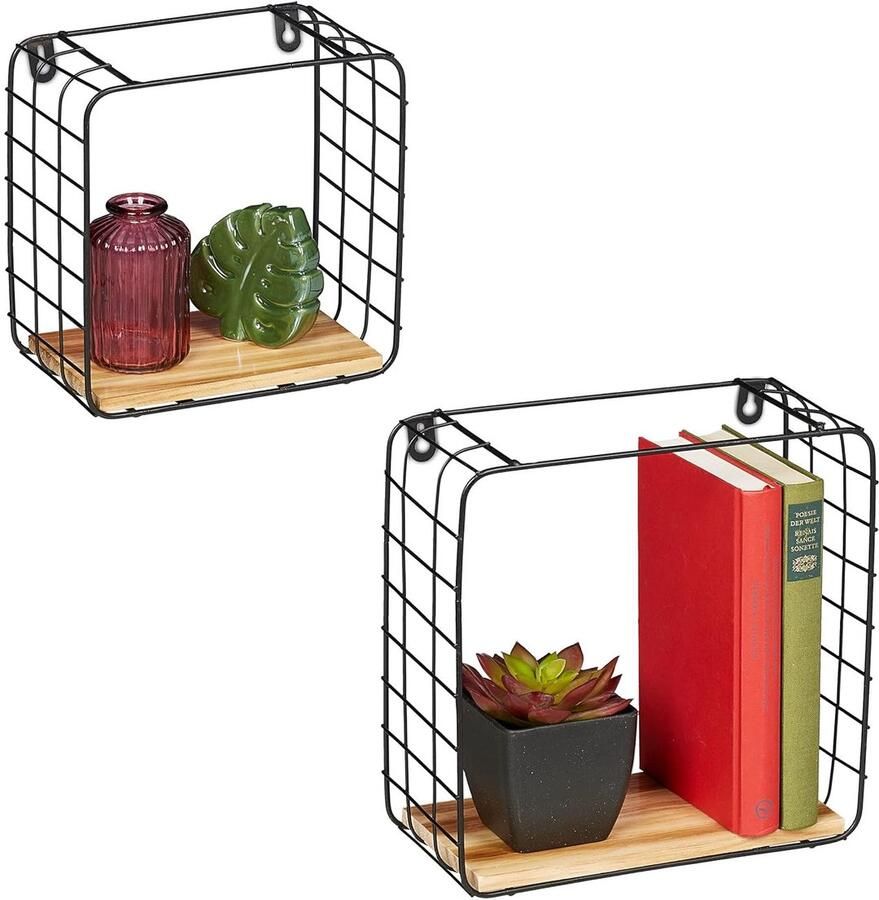 Set van 2 wandplanken modern industrieel design zwart