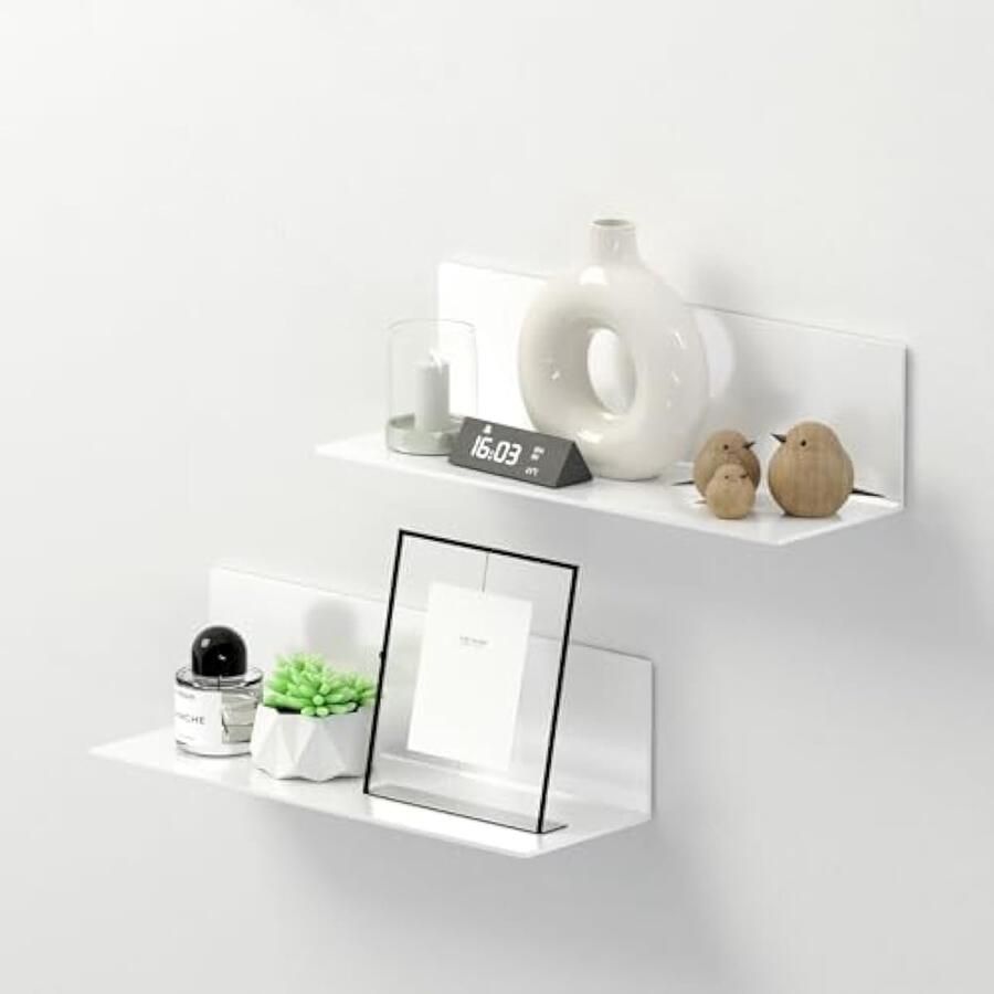 Set van 2 wandplanken wit zonder boren 40 cm breed zelfklevende planken grote wandplanken zwevende plank van acryl voor badkamer woonkamer slaapkamer keuken kantoor