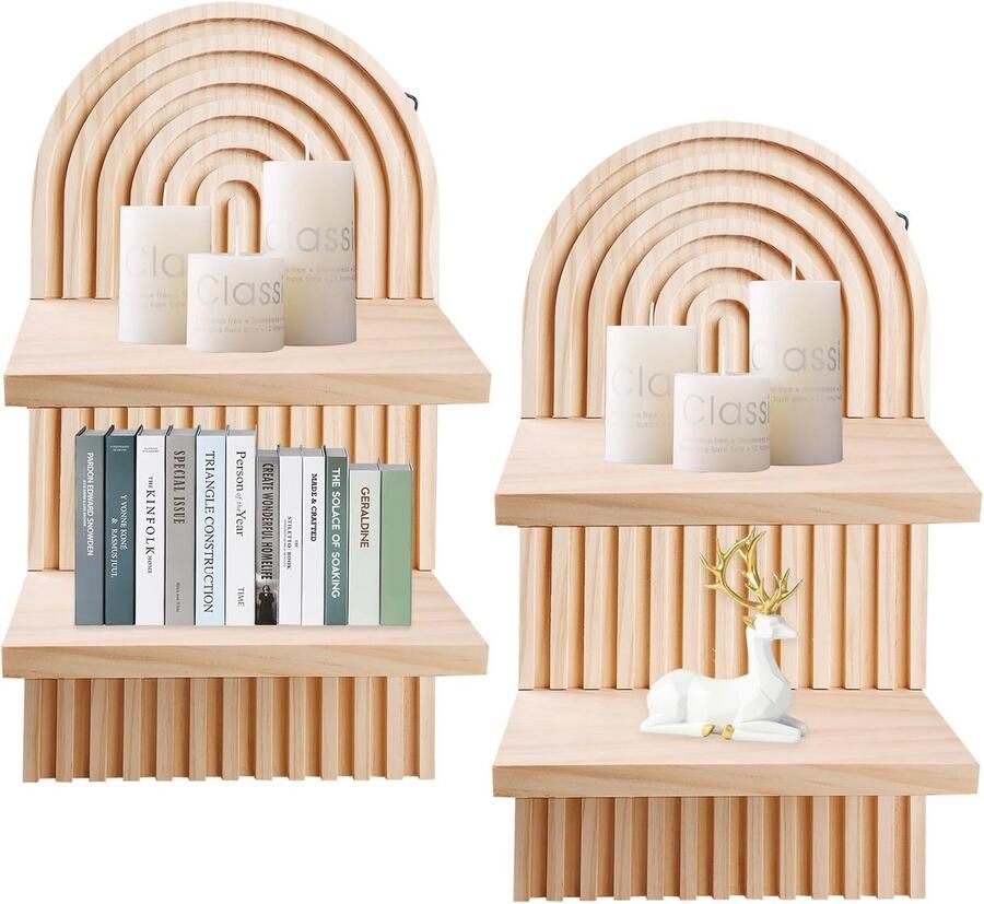 Set van 2 wandplanken zonder boren Boho wanddecoratie voor woonkamer