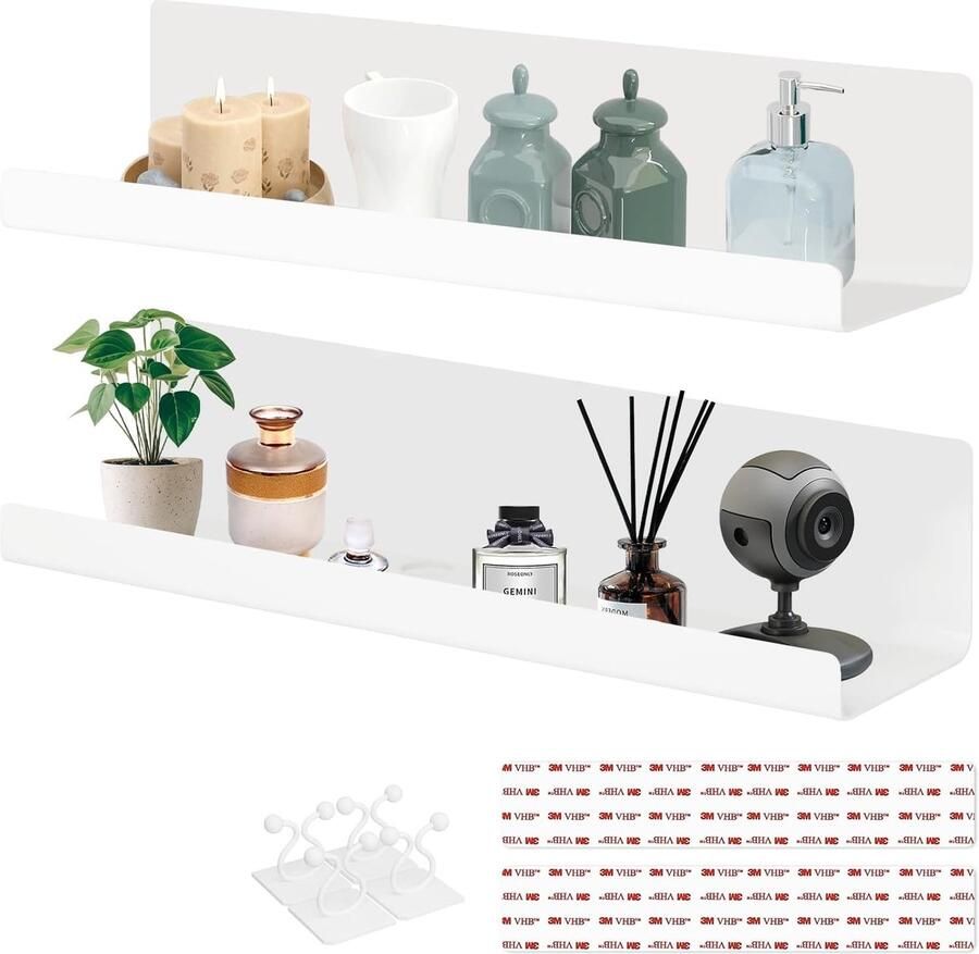 Set van 2 wandplanken zonder boren Acryl wandrekken voor boeken en decoratie in keuken badkamer slaapkamer woonkamer en kantoor