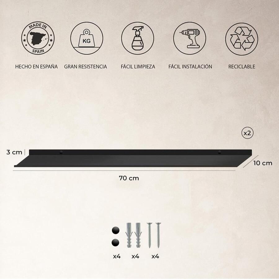 Set van 2 Wandplanken Zwart Metaal 70 cm Zwevende Foto Plank Muur voor Decoratieve Afbeeldingen Kamer Stellingkast Keuken organizer Wandrek voor Fotolijst Kamer Decoratie (2. Zwart)