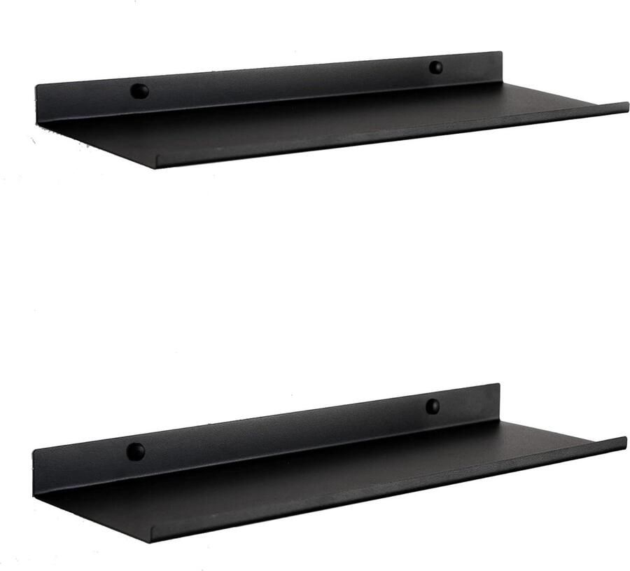 Set van 2 Wandplanken Zwart Metaal Zwevende Planken voor Decoraties 2 stuks Zwart 50 cm