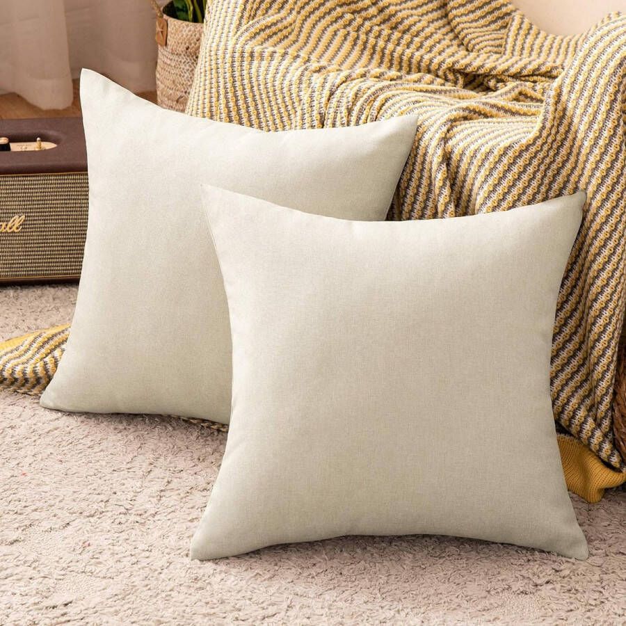 Set van 2 waterdichte kussenhoezen voor buitenbank decoratieve moderne kussenhoezen polyester met linnenlook voor tuin bank woonkamer bed 40 x 40 cm beige