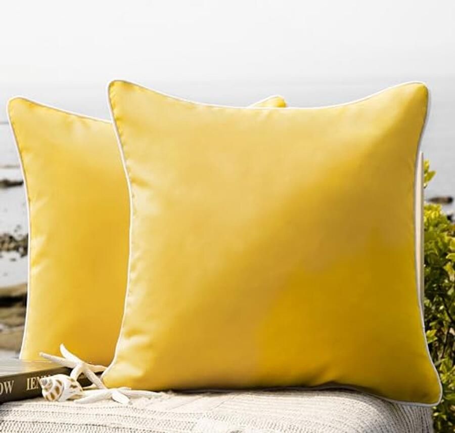 Set van 2 Waterdichte Kussenslopen voor Buiten Decoratieve Vierkante Kussenhoezen voor Terras en Bank (45 x 46 cm Geel)