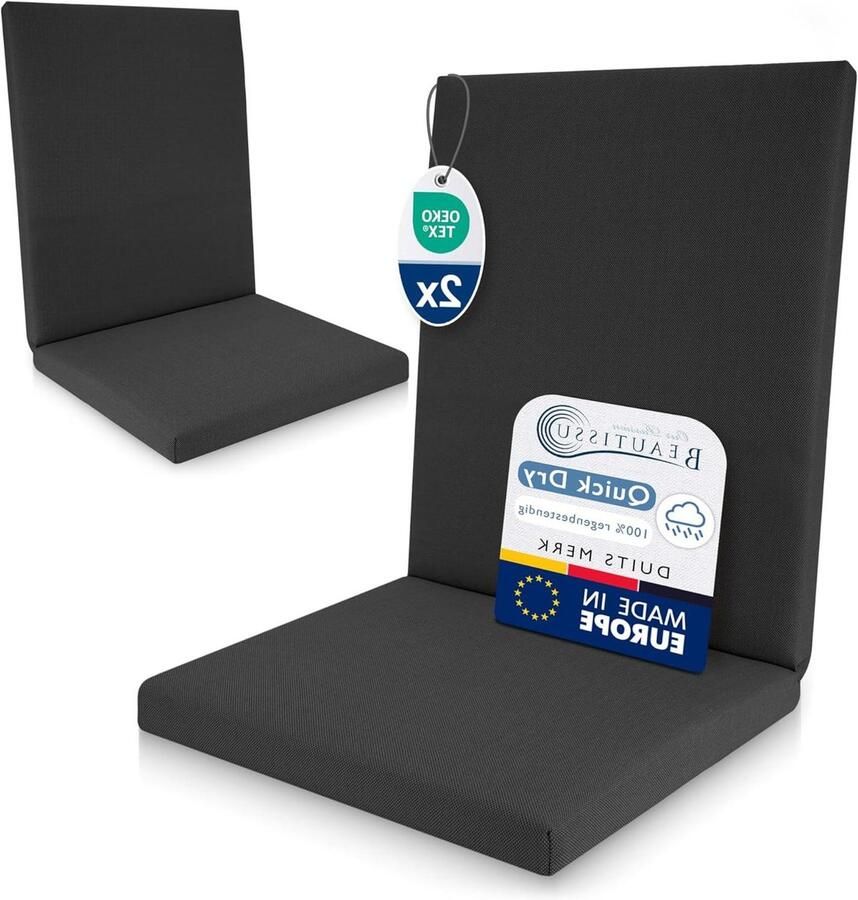 Set van 2 waterdichte Premium Zitkussens voor een comfortabele tuinstoel met lage rugleuning UV-bestendig en anti-slip Ideaal voor tuinmeubels Antraciet kleur
