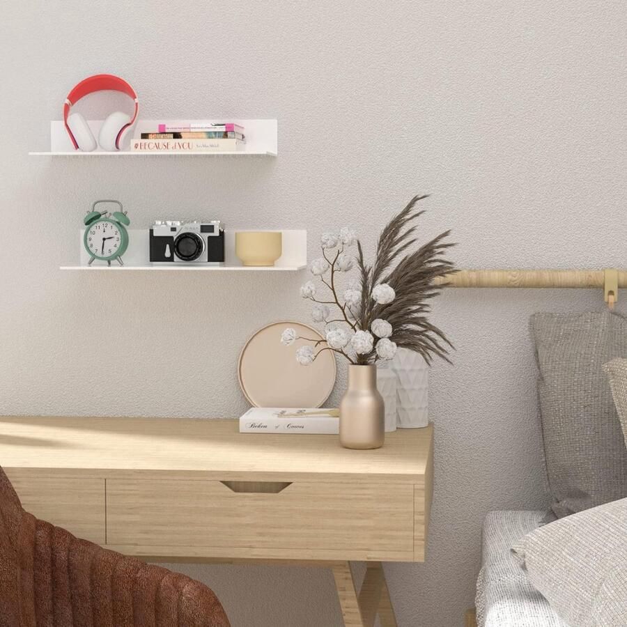 Set van 2 witte acryl-sier heen en weer bewegende planken 43 cm wand-hangende badkamerplanken wandopbergrekken voor keuken woonkamer slaapkamer badkamer detailhandel supermarkt