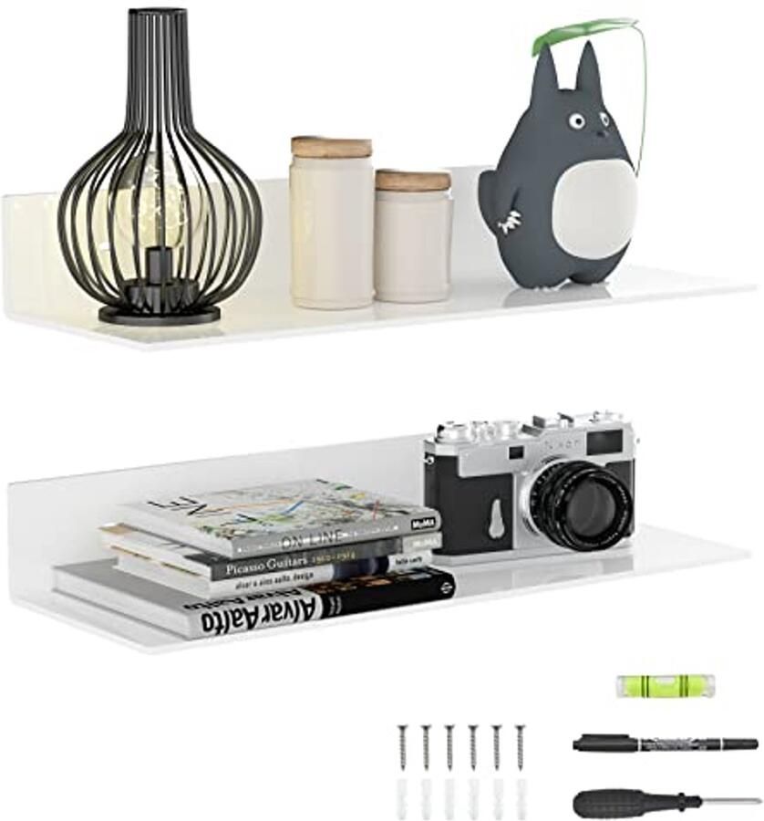 Set van 2 witte acryl wandplanken Multifunctionele opbergplanken voor badkamer keuken en woonkamer