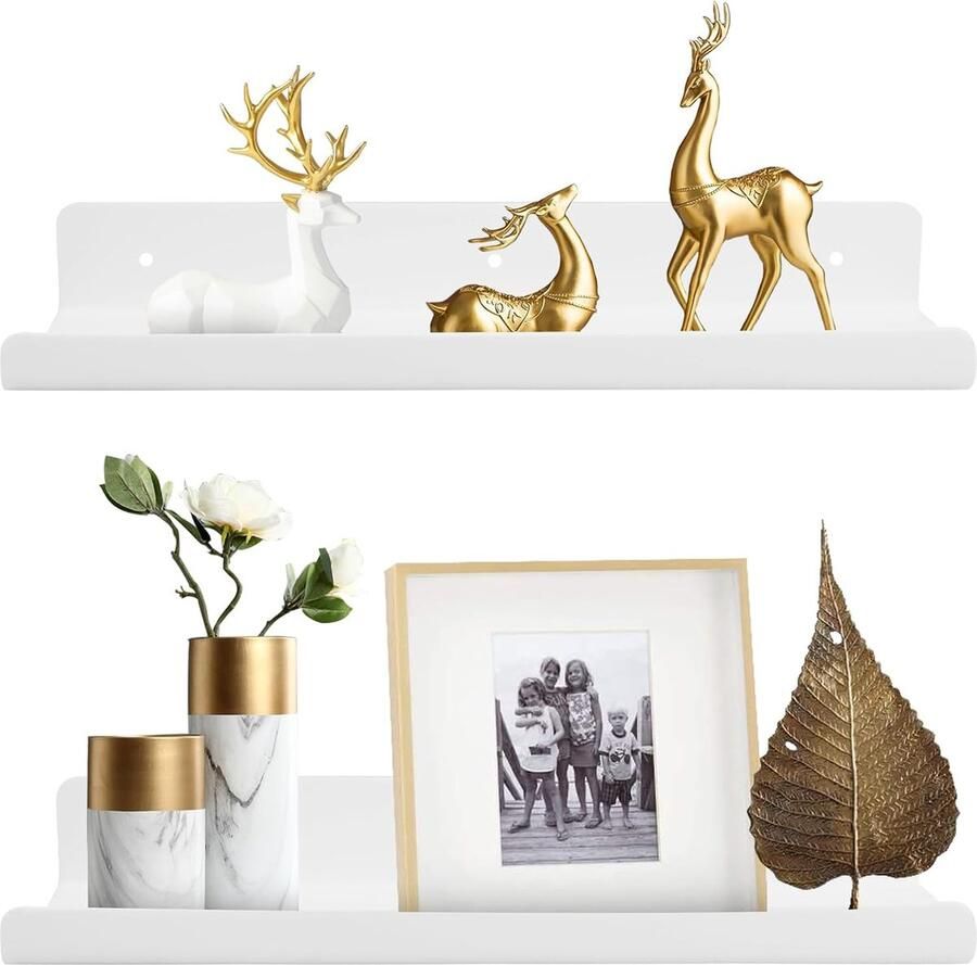 Set van 2 witte acryl wandplanken zonder boren wandplanken acryl zwevende plank wit zonder boren zwevende boekenplank acryl keukenplank hangend om te lijmen voor keuken woonkamer