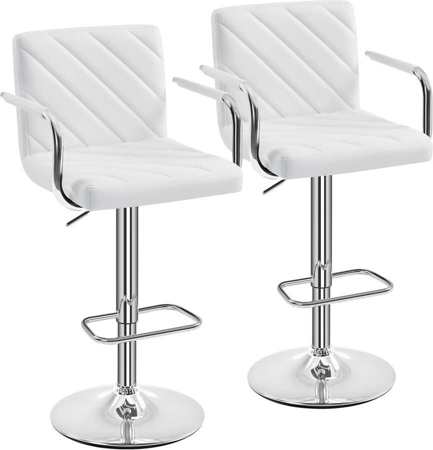 Imperatoris Verstelbare Barstoel met Rugleuning en Armleuningen Industrieel Design- stoel voor Keuken- binnen en Buiten- met Voetsteun Comfortabele- Verstelbare hoogte-360 draaibaar-set van 2 Barkruk -wit
