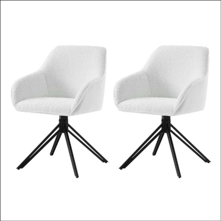 Set van 2 Witte Draaibare Eetkamerstoelen – Corduroy Bekleding – Ergonomische Stoelen met Armleuningen – Comfortabele Gestoffeerde Keukenstoelen – Metalen Poten – 360° Draaifunctie – Stabiel & Modern Ontwerp – 58x53 5x82 cm – Tot 150 kg Draagvermogen