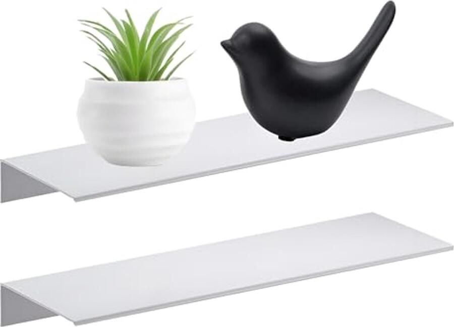 Set van 2 witte metalen planken voor muur Zelfklevende wandplanken voor foto's en badkamer Zwevende planken voor woonkamer slaapkamer en keuken