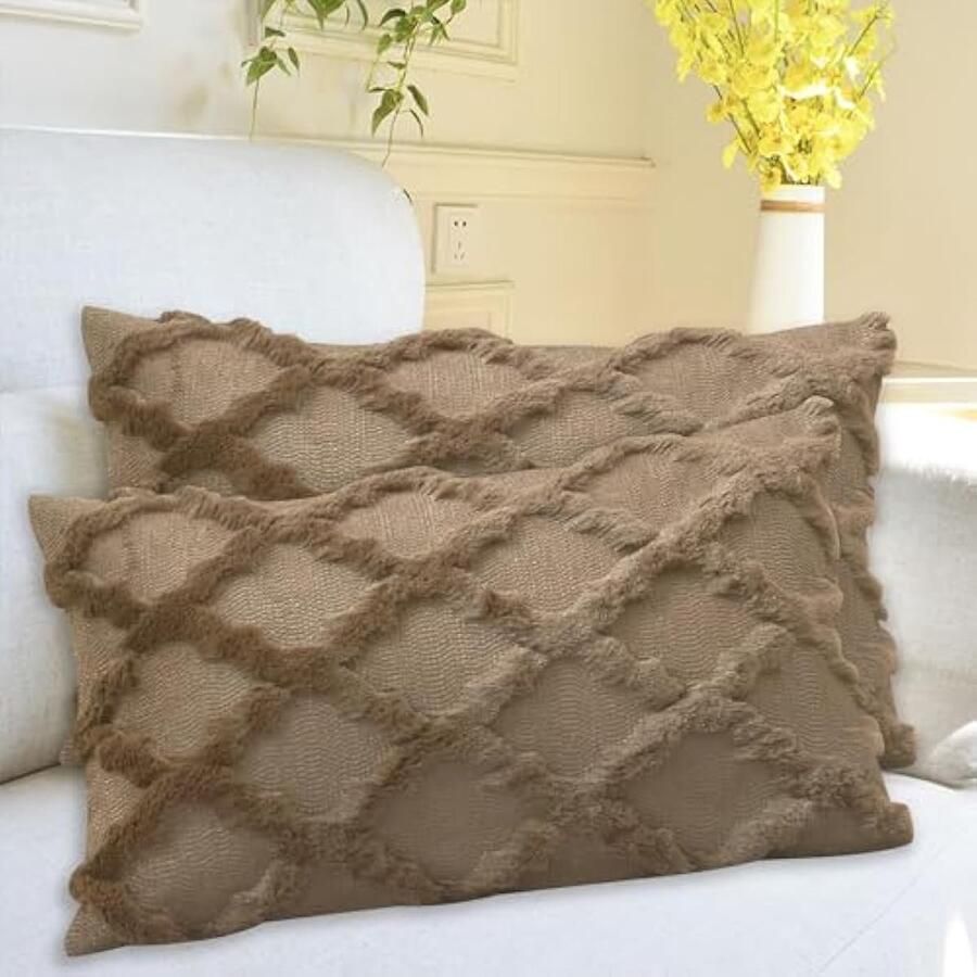 Set van 2 wollen kussenhoezen fluwelen bontkussen sofakussen zacht bankkussen sierkussenhoes met verborgen ritssluiting decoratieve kussenhoes voor kussens voor bed bank