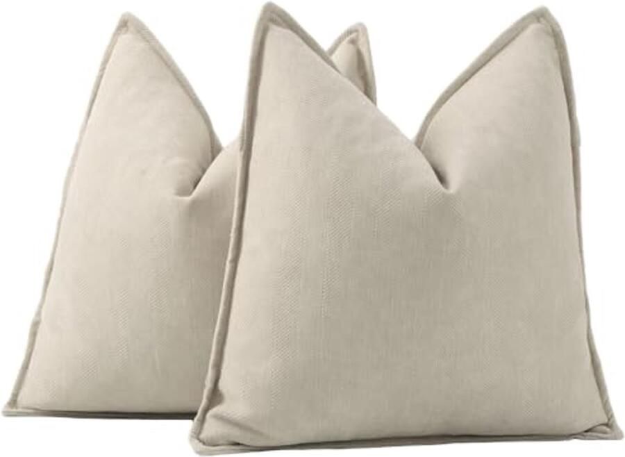 Set van 2 Woven Chenille Frans Kussenslopen – Superzacht Decoratief Kussenhoes voor Bank en Slaapkamer 65x65cm Beige