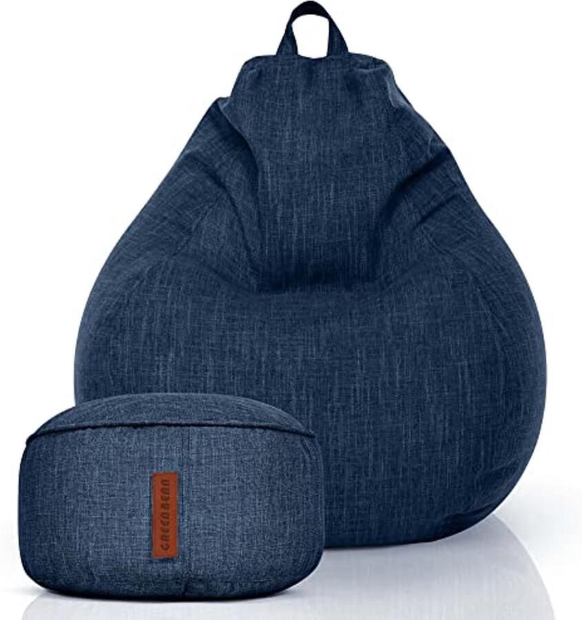 Set van 2 XXL Zitzak en Poef voor Binnen met EPS Parels Vulling Lounge Zitzak 2-in-1 Voetenbankje en Zitkussen Donkerblauw