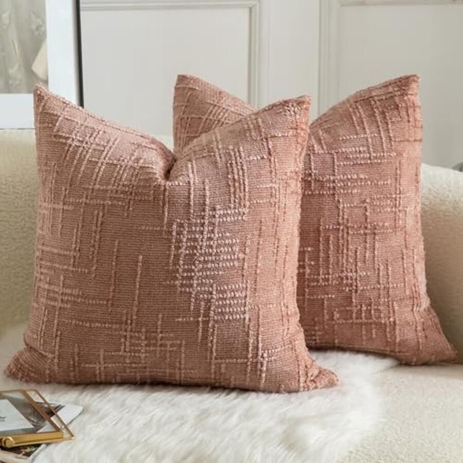 Set van 2 Zachte Chenille Kussenhoezen Vierkante Decoratieve Hoes voor Bank of Bed 50 x 50cm Roze