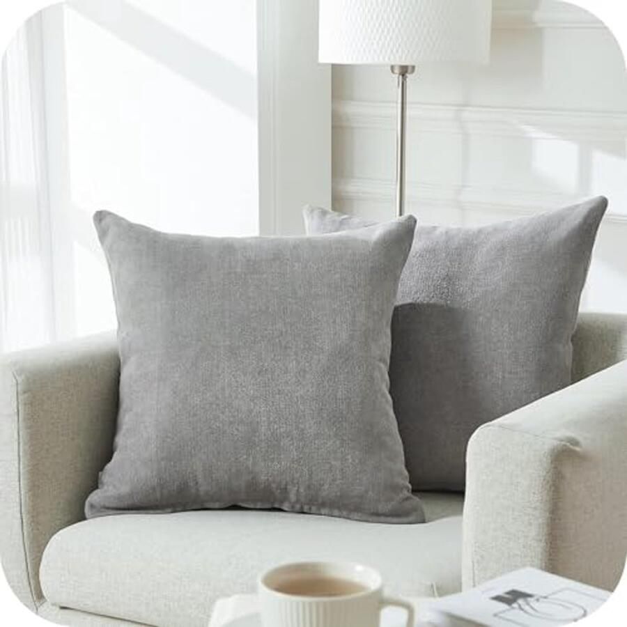 Set van 2 Zachte Chenille Kussenslopen 35 x 35 cm Grijze Decoratieve Kussenhoezen voor Bank Bed en Tuin