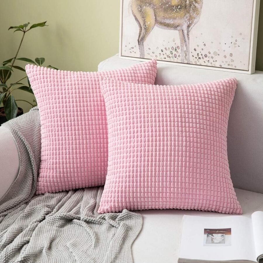 Luvetrex Set van 2 Zachte Corduroy Kussenhoezen Decoratieve Vierkante Kussenslopen voor Bank Slaapkamer Auto