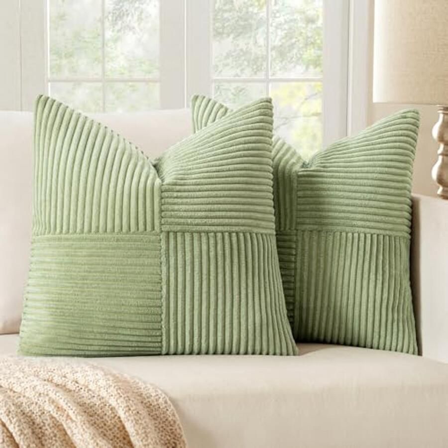 Set van 2 zachte corduroy kussenslopen 40x40 cm lichtgroen Modern decoratief voor bank of slaapkamer