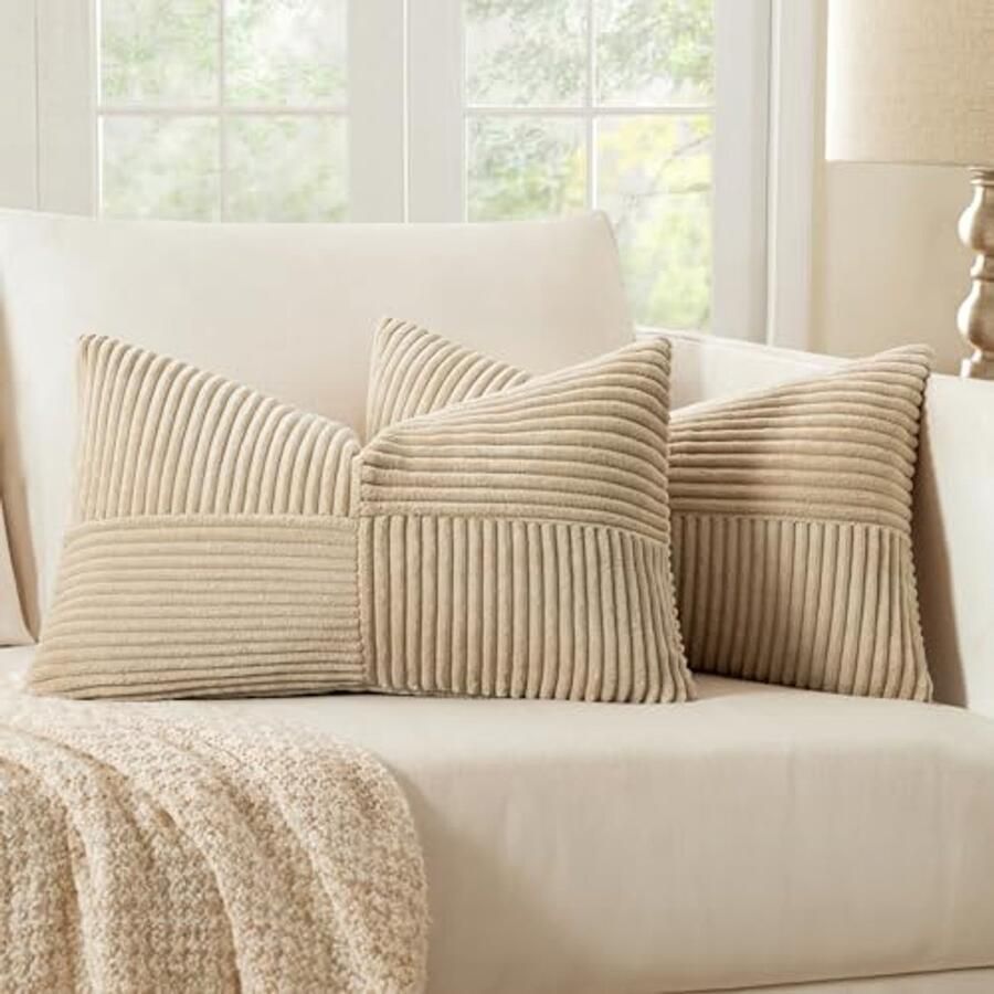 Set van 2 zachte corduroy kussenslopen voor bank en slaapkamer 30 x 50 cm beige