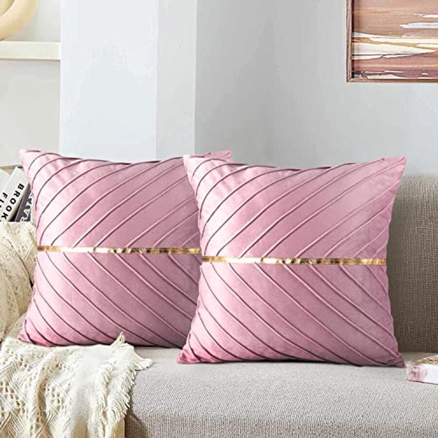 Set van 2 zachte fluwelen kussenhoezen 40 x 40 cm Roze decoratie voor bank en slaapkamer