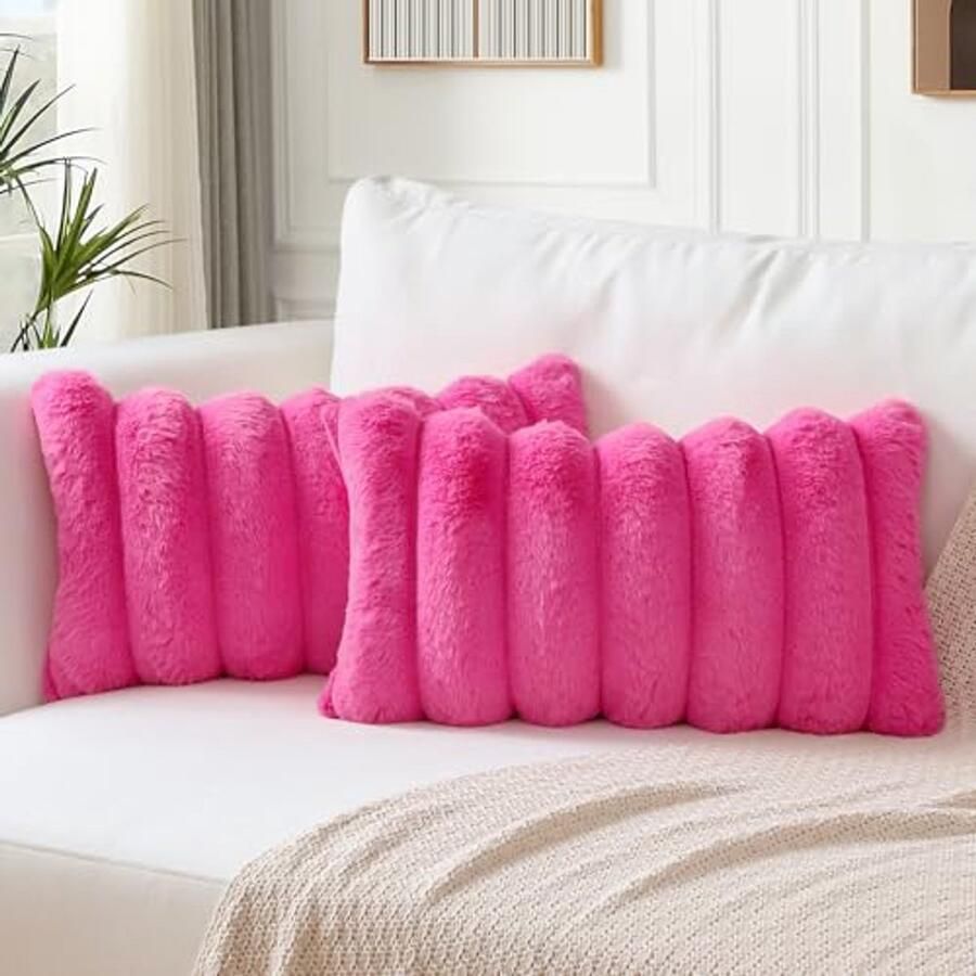 Set van 2 zachte fluwelen kussenhoezen voor bank en slaapkamer Warmroze 30x50 cm