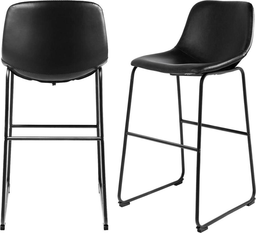 Set van 2 zachte kunstleren industriële pub-barkrukken met rugleuning en voetsteun Moderne armloze barstoelen 762 cm krukhoogte zwart Barkruk