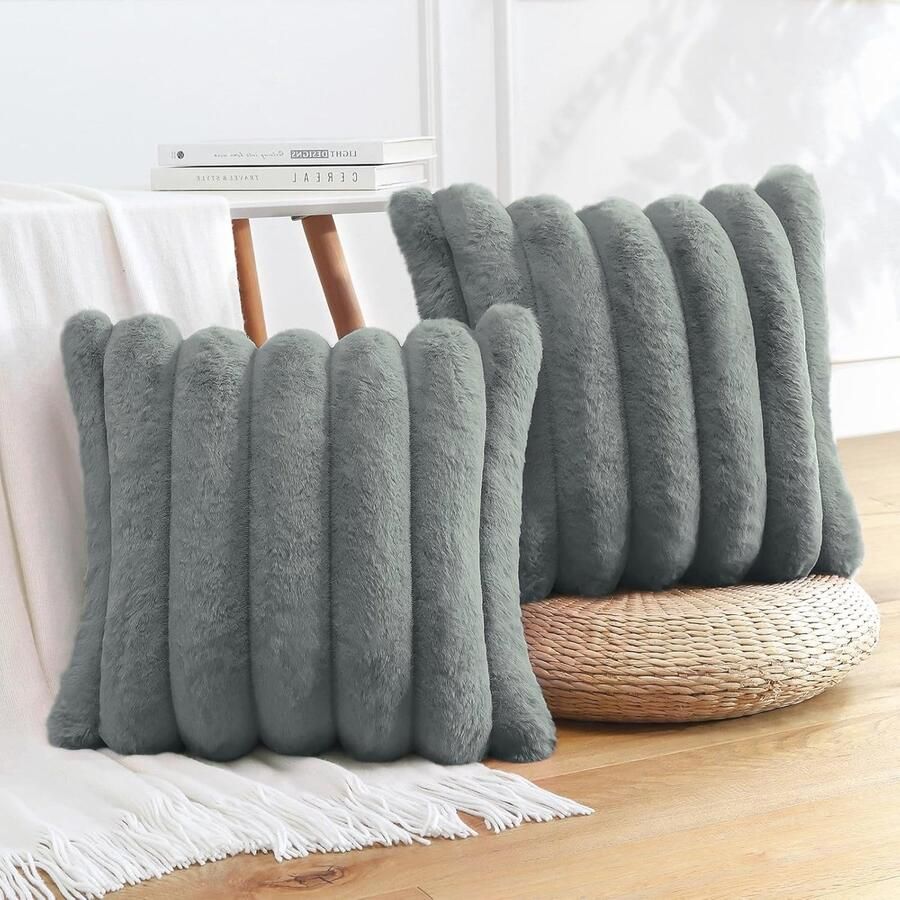 Set van 2 Zachte Kussenhoezen van Fluweel Ideaal voor Bank Slaapkamer en Auto Donkergrijs 40 x 40 cm