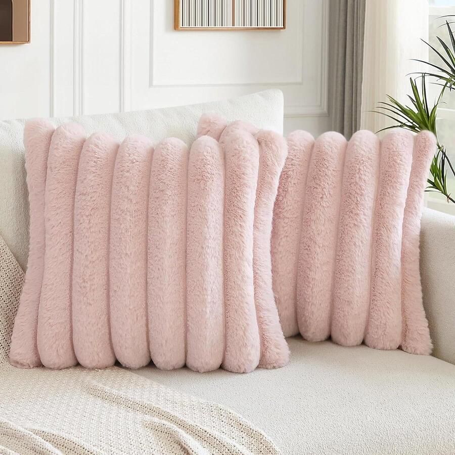 Allecto plus Set van 2 fluffy fluwelen kussenslopen Zachte kussenhoezen voor slaapkamer thuis bank auto Roze 45 x 45 cm
