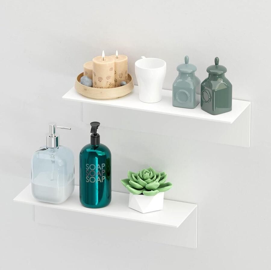 Set van 2 Zelfklevende Witte Wandplanken – Acryl 40 cm voor Badkamer Woonkamer Slaapkamer en Keuken