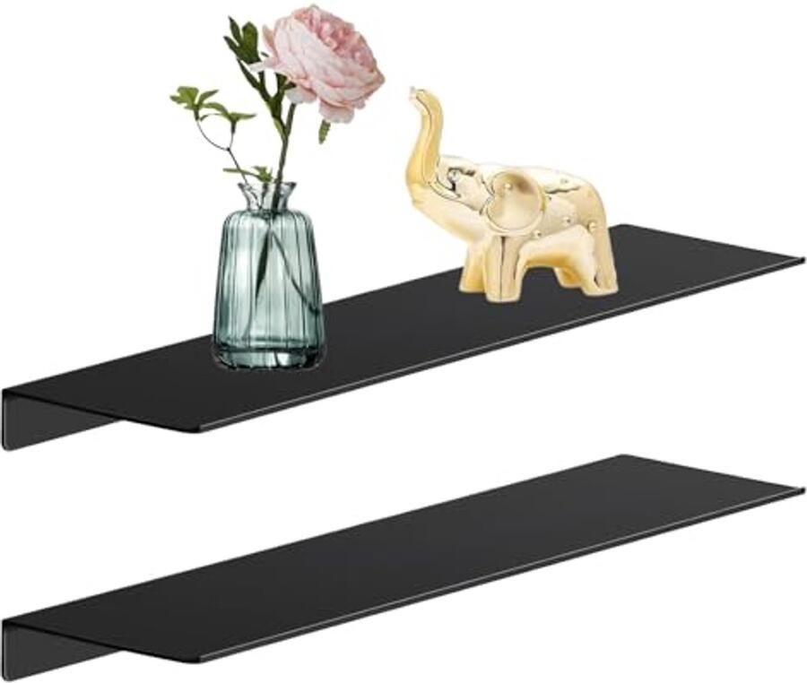 Set van 2 zelfklevende zwarte wandplanken voor decoratie en opslag
