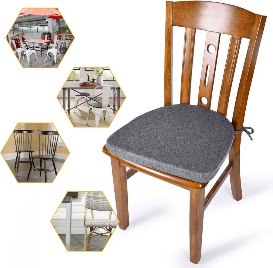 Set van 2 zitkussens stoelen wasbaar stoelkussen met bindband 43 x 41 cm antislip zitkussen halfrond geschikt voor tuinstoel eetkamerstoel of bureaustoel (antraciet) - Foto 2