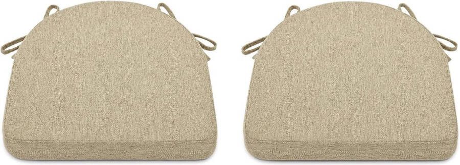 Set van 2 zitkussens stoelen wasbaar stoelkussen met bindband 43 x 41 cm antislip zitkussen halfrond geschikt voor tuinstoel eetkamerstoel of bureaustoel (donkerbeige)