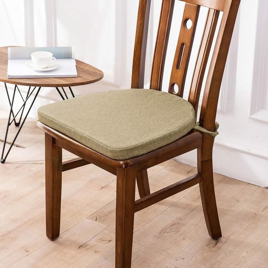 Set van 2 zitkussens stoelen wasbaar stoelkussen met bindband 43 x 41 cm antislip zitkussen halfrond geschikt voor tuinstoel eetkamerstoel of bureaustoel (donkerbeige) - Foto 2