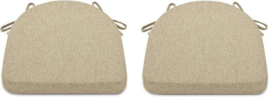 Set van 2 zitkussens stoelen wasbaar stoelkussen met bindband 43 x 41 cm antislip zitkussen halfrond geschikt voor tuinstoel eetkamerstoel of bureaustoel (donkerbeige)