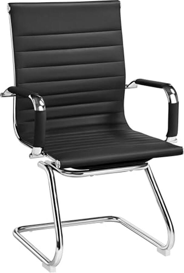 Set van 2 zwarte bureaustoelen Ergonomische receptiestoel en vergaderstoel voor kantoor en woonkamer