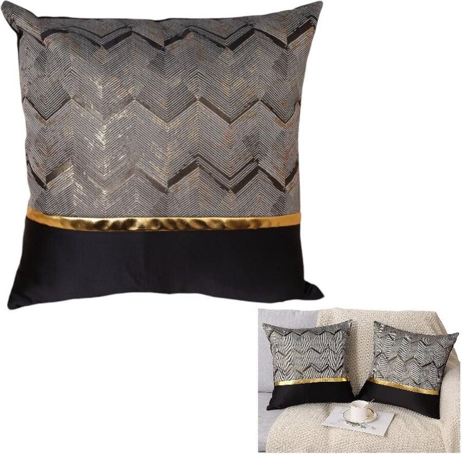 Set van 2 zwarte decoratieve kussenslopen (17 7*17 7 inch) zwart gestreepte jacquard kussenhoes luxe moderne vierkante kussenhoes geschikt voor woonkamer slaapkamerbank