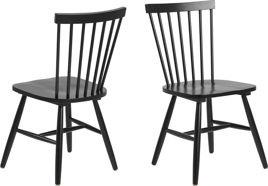 Set van 2 Zwarte Eetkamerstoelen Scandinavisch Design Houten Stoelen