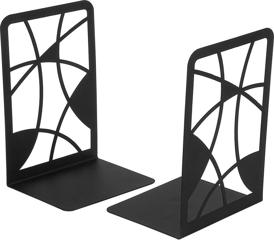 Set van 2 zwarte metalen boekensteunen decoratieve boekenkast met baanbrekend rooster