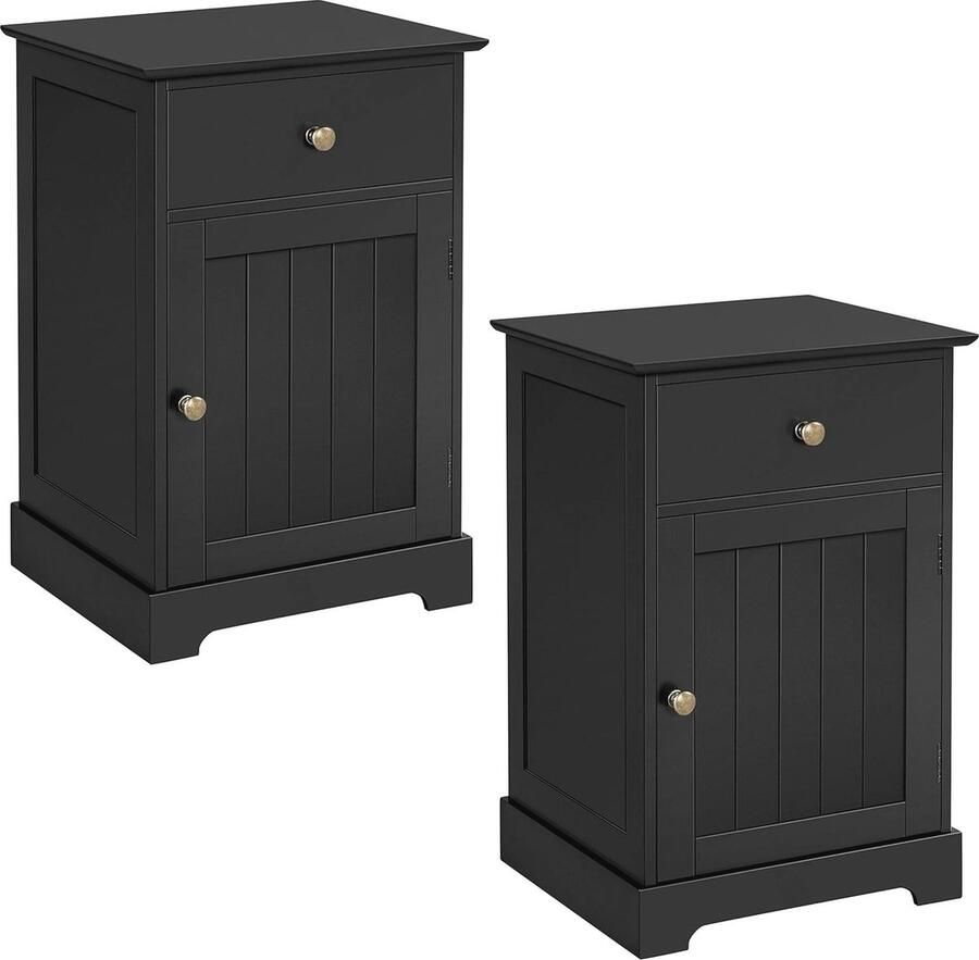 Set van 2 zwarte nachtkastjes met lade en kast verstelbare legplank