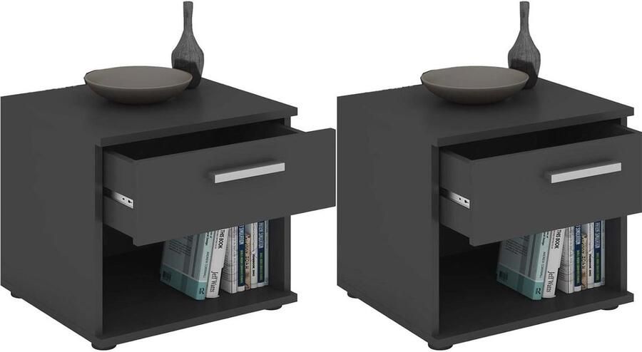 Set van 2 Zwarte Nachtkastjes met Lade en Open Vak