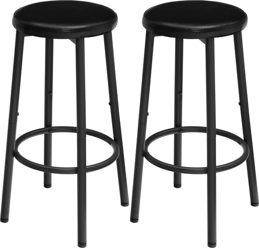 Set van 2 zwarte PU-gevoerde barkrukken ideaal voor keuken en café 2 stuks zwart PU