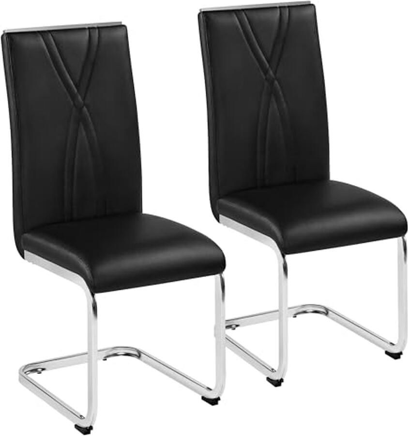 Set van 2 Zwarte Schommelstoelen met Metalen Onderstel Eetkamerstoelen voor Keuken en Woonkamer