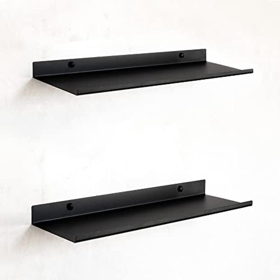 Set van 2 zwarte wandplanken 35 x 10 cm voor wanddecoratie en opslag