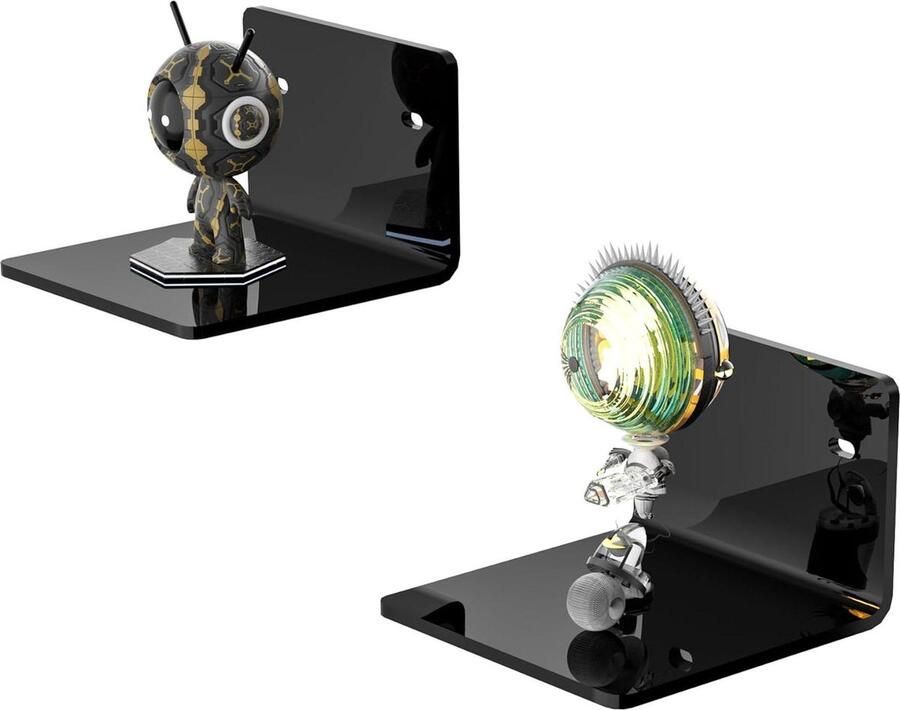 Set van 2 zwarte kleine wandplanken multifunctioneel 2 stuks zwart acryl 10 cm